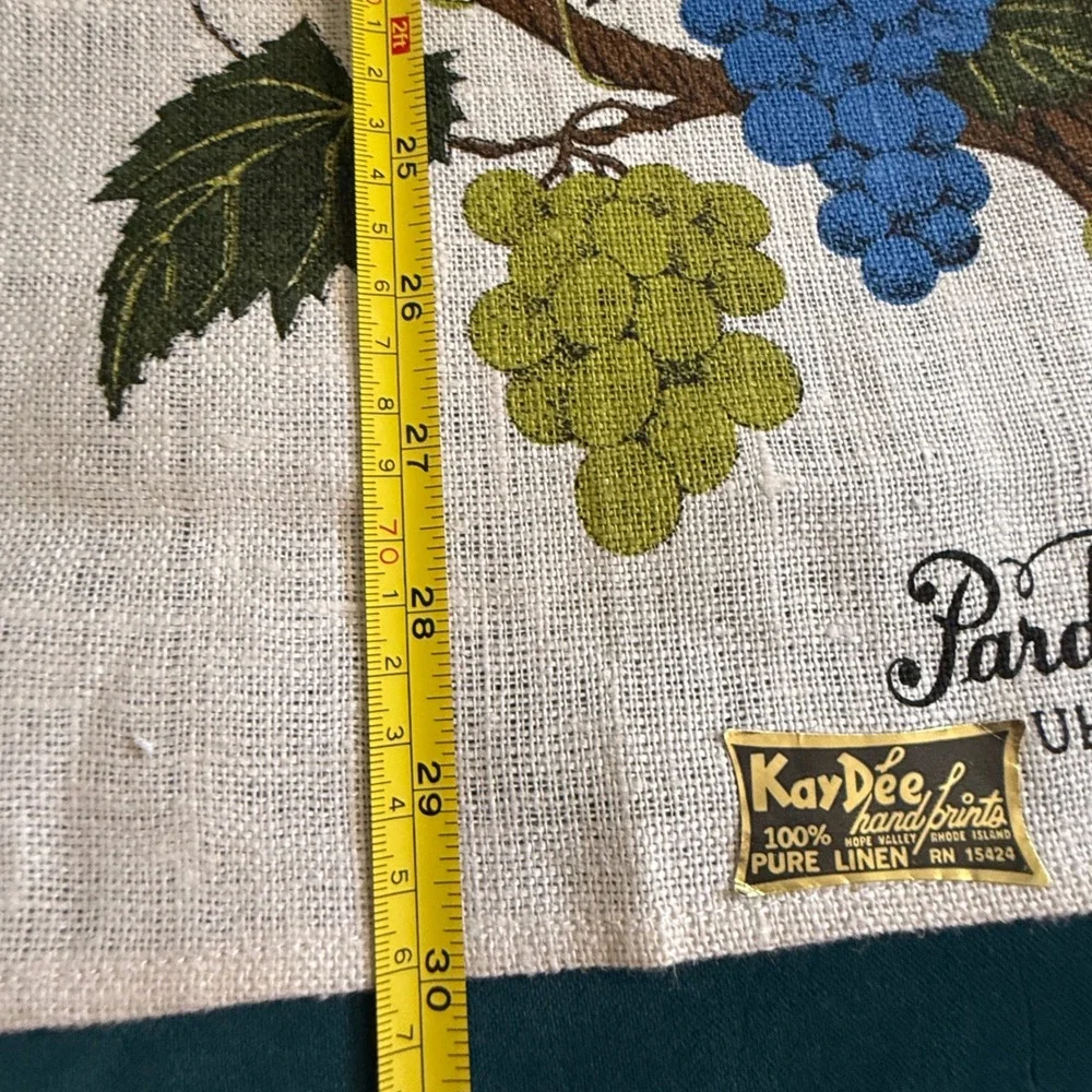 Vintage Kay Dee Handprints Parducci Wine Cellars Linen Tea Towel Grapes‎ 17x29